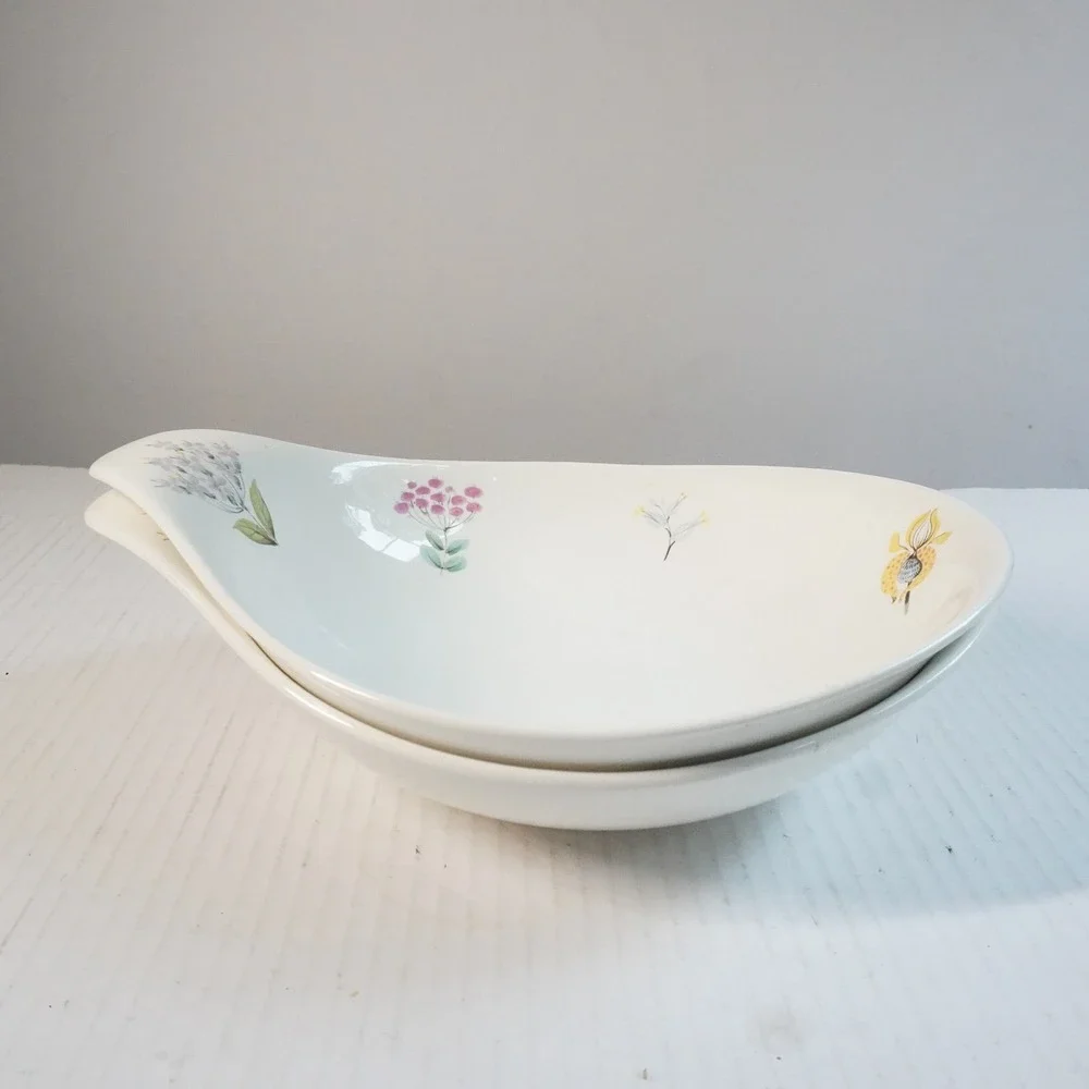 VTG Hallcraft Eva Zeisel Bouquet Serving Bowl Set Floral White Porcelain Kitchen